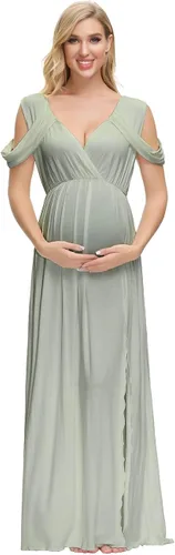 Vista 3 de VSNOW Vestido de maternidad para sesión de fotos hombros descubiertos manga caída vestido de accesorio de fotos vestido dividido maxi vestidos
