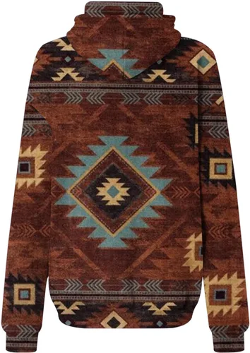 Vista 3 de DOLKFU Sudadera con capucha geométrica azteca occidental para mujer, suéter de manga larga, estilo vintage, casual