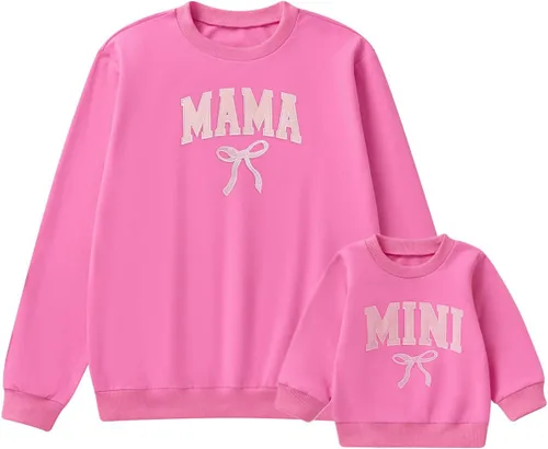 Vista 14 de Mommy and Me - Conjunto familiar de manga larga con cuello redondo y estampado de letras Rosado Rojo