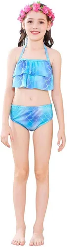 Vista 5 de 7pcs cola de sirena para niñas princesa traje de baño bikini natación gafas corona collar