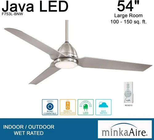 Vista 11 de Minka-aire - F753L-WHF Ventilador de techo Java led plano, blanco de 54 pulgadas, para exterior, padre (níquel cepillado húmedo), F753L-BNW
