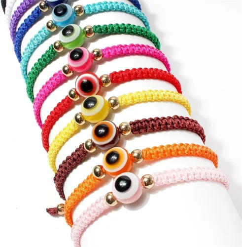 Vista 4 de Pulseras de cuerda de mal de ojo, ajustable, hecha a mano, trenzada, contra el mal de ojo, pulsera de la cábala turca, protección de buena suerte