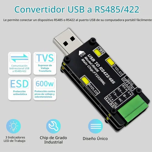 Vista 2 de Adaptador convertidor USB a RS485 RS422