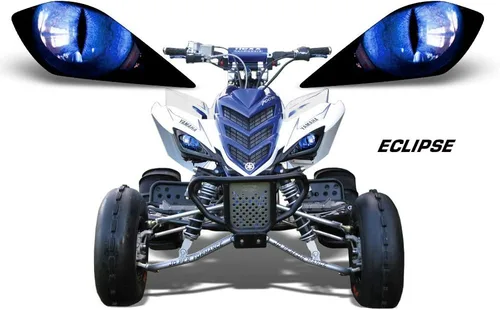Vista 2 de AMR Racing - Calcomanía con diseño de ojo para luces de ATV compatible con Yamaha Raptor 700/250/350, color azul eclipse