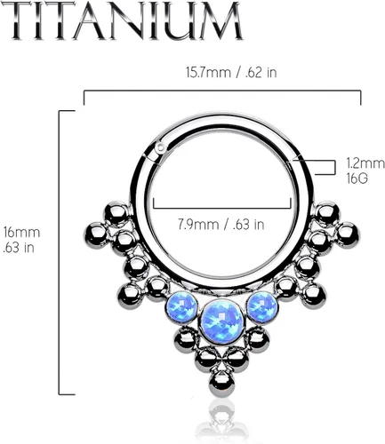 Vista 3 de BodyJ4You - Piercing de aro con bisagras, 0.56oz, de titanio, ópalo tribal