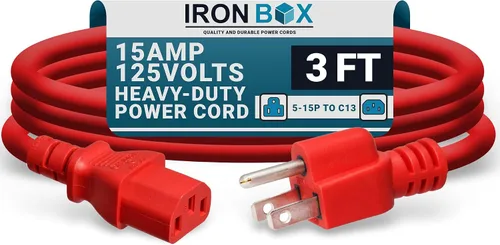 Vista 54 de IronBox Electric - Cable de Alimentación de Servicio Pesado 5-15P a C13 - Cable PC SJT 14/3 de 3 Clavijas 15A 125V - Cable para Computadora