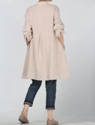 Vista 4 de Mordenmiss campera abotonada de algodón y lino con bolsillos para mujer