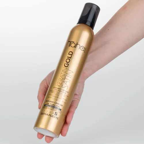 Vista 4 de Tahe Botanic Keratin Gold Satin Hair Styling Mousse para cabello seco o dañado, 6.8 fl oz (nivel alto 5)