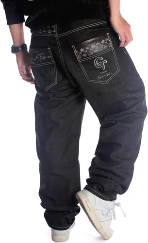 Vista 4 de Y2K Jeans - Pantalones de mezclilla para hombre, estilo hip hop, estilo vintage, bordados, estilo gótico, recto, holgados, pierna ancha