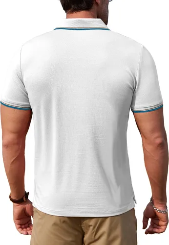 Vista 6 de dimidium Camisa polo de algodón de manga corta con cuello en V para hombre, estilo casual, elegante, ajuste regular, camiseta de punto Henley de golf