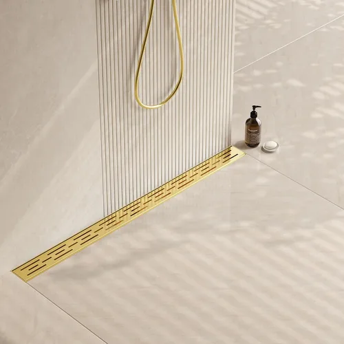 Vista 14 de Neodrain - Drenaje lineal rectangular de 24 pulgadas de latón cepillado con rejilla de patrón de ladrillo, drenaje de piso de baño de acero