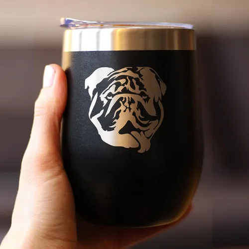 Vista 4 de Custom Bulldog Personalized Wine Tumbler with Sliding Lid - Stemless Stainless Steel Insulated Cup - English Bulldogs Outdoor Camping Mug