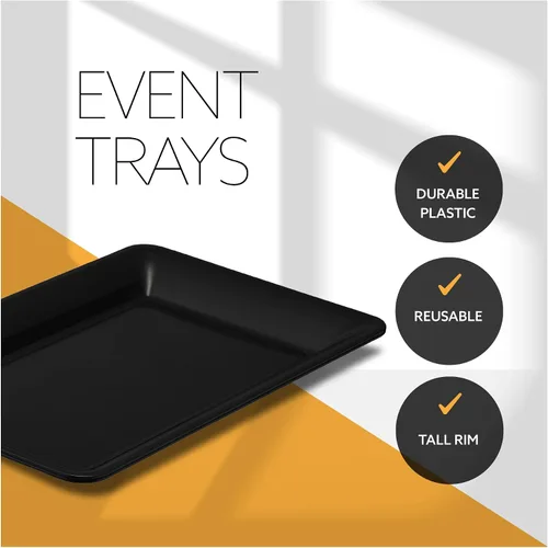 Vista 8 de Plasticpro - Bandejas de plástico para servir, rectangulares, 10 x 14 pulgadas, plato desechable para fiesta, color negro, paquete de 4
