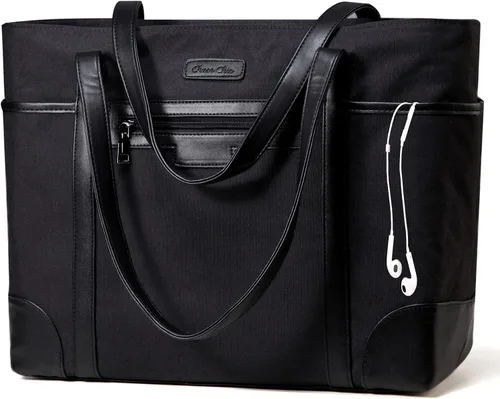 Vista 7 de ChaseChic - Bolsa para laptop para mujer, impermeable, clásica, para profesores, de 15.6 pulgadas, con correa de equipaje Negro y marrón: 15.6