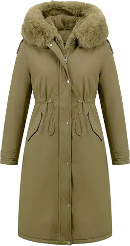 Vista 6 de RISISSIDA Women Winter Puffer Coat,Long Parka,Fur Trim Hood Beige