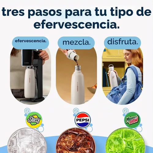 Vista 4 de sodastream Fizz & Go Cool, Botella de agua carbonatada de acero inoxidable de 0.9 L, botella de metal aislada para agua con gas, compatible
