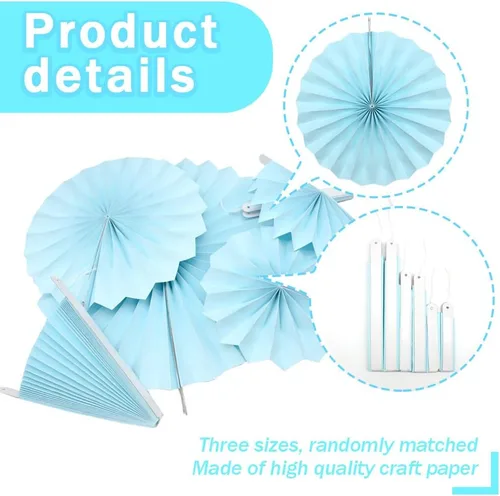 Vista 3 de CEEYSEE Paquete de 6 abanicos de papel colgantes redondos para decoración de fiestas, cumpleaños, bodas, eventos de graduación (azul/SLANS)