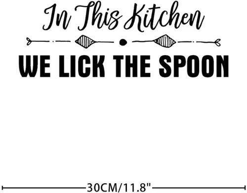 Vista 3 de Calcomanías de pared con texto en inglés «In This Kitchen We Lick The Spoon» extraíbles para decoración de pared de bricolaje, calcomanías