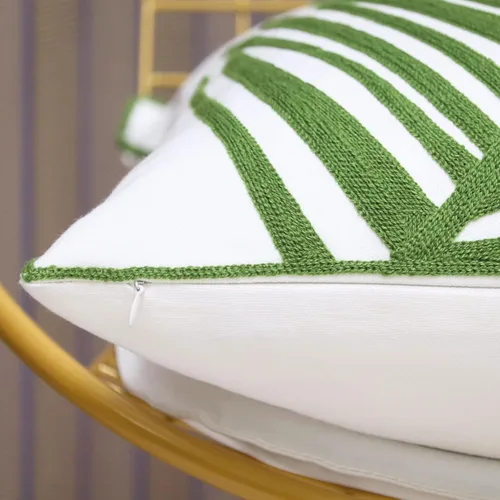 Vista 6 de 1 funda de cojín de algodón con diseño geométrico bordado, funda de cojín cuadrada a rayas, para exteriores, para sofá, sala de estar y cama, de 18