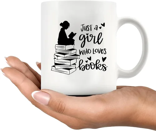 Vista 8 de Panvola Just A Girl Who Loves Books Book Lover Gift For Woman Reader Librarian Mug Bookworm Bibliophile Novedoso Vaso de Cerámica Café 11 oz Blanco