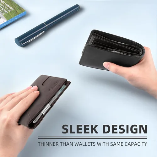Vista 9 de Zitahli - Billeteras delgadas RFID para hombres, billetera de cuero flexible con clip de dinero, cartera minimalista con bolsillo frontal