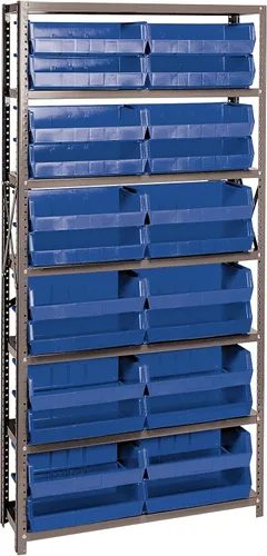 Vista 297 de Quantum QSBU-245BK Heavy Duty Shelving Unit with (7) Shelves and (24) QUS245 Black Bins for Garage Warehouse Storage Distribution 400 lb Load