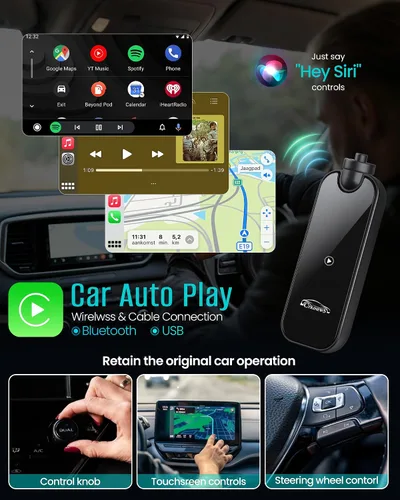 Vista 2 de Adaptador inalámbrico Carplay para Apple iPhone iOS 10+ y coches de 2016+, modelo actualizado que añade función de escape de emergencia, control
