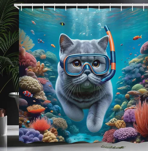 Vista 7 de Ambesonne Cortina de ducha de gato, diseño bohemio de estilo étnico con poses de gatitos sentados y acostados, juego de decoración de baño de tela