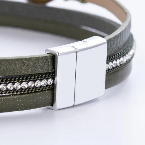Vista 120 de FANCY SHINY - Pulsera de cuero estilo bohemio, pulsera de cuentas de cristal con cierre magnético, regalos de joyería para mujer