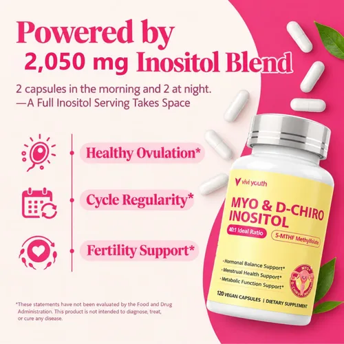 Vista 3 de Myo-inositol y D-Chiro Inositol 40:1 Equilibrio Hormonal, 120 Cápsulas