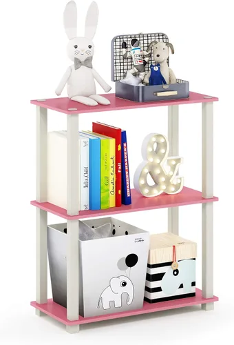 Vista 32 de Furinno Turn-N-Tube - Estantes de almacenamiento, estante para libros de 3 niveles, estante esquinero, estantes abiertos sin herramientas