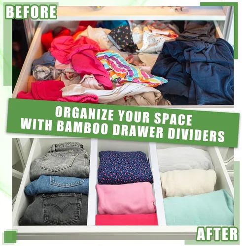 Vista 4 de DoubleFill 4 separadores de cajones de bambú profundo, organizador de cajones de cocina profunda con resorte para ropa, ajustable expandible de 15 a