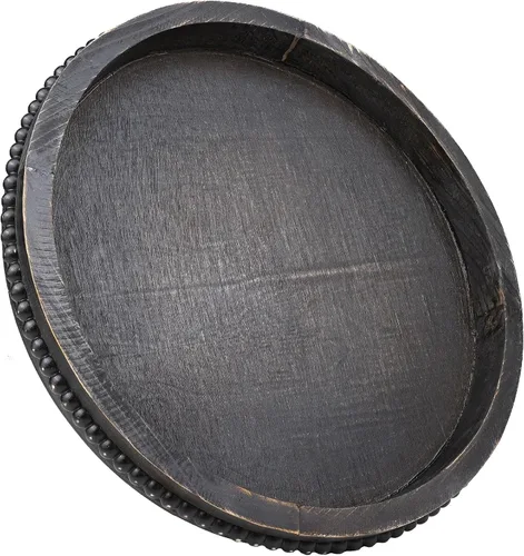 Vista 17 de Hrastany Bandeja de Servir Rústica de Madera con Cuentas, Bandeja Decorativa de Granja en Negro para Centro de Mesa, Decoración Navideña de Boda