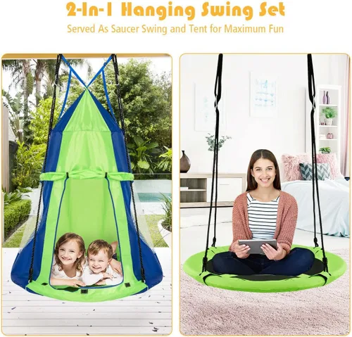 Vista 3 de Silla hamaca colgante para niños, asiento de tienda de campaña para uso en interiores y exteriores, perfecta para niños, adultos, soporta 330 libras