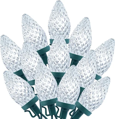 Vista 13 de Cadena de luces LED C9 de Brightown, 66 pies 100 LED impermeables en forma de fresa, cadena de luces de cable verde extensible para enchufar