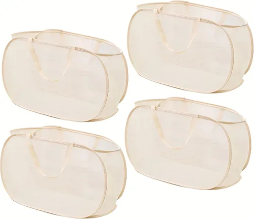 Vista 8 de 2 Piezas Cesta de Ropa Sucia Desplegable de Malla con Asas Duraderas Cestas de Lavandería Plegables Cesta de Ropa Plegable de Pástico para Cuarto