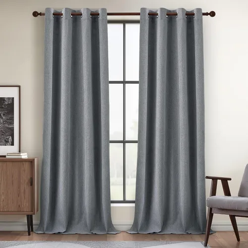 Vista 38 de DONREN Cortinas opacas completas para dormitorio, aislamiento térmico y reducción de ruido, cortinas de lino con ojales para sala de estar y Negro