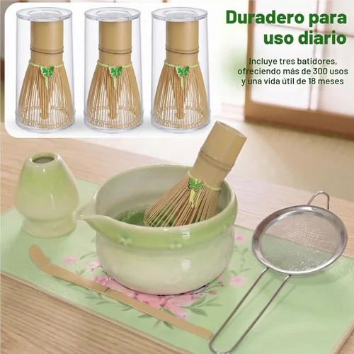 Vista 2 de Matcha Whisk Set With Bowl: 3 Replacement Bamboo Whisks Green
