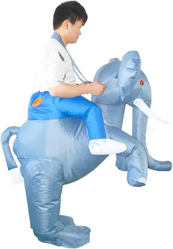 Vista 3 de IHGYT Disfraz inflable de elefante disfraz de elefante para montar con aire inflado vestido de fiesta Halloween y Navidad cosplay talla adulto Paseo