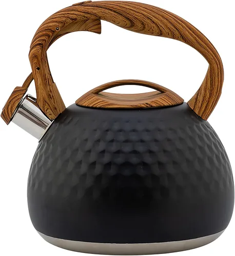 Vista 12 de Vilihkc Hervidor de té de acero inoxidable con mango anticalor de grano de madera, 2.6 cuartos de galón/2.5 litros, silbidos fuertes para té, café
