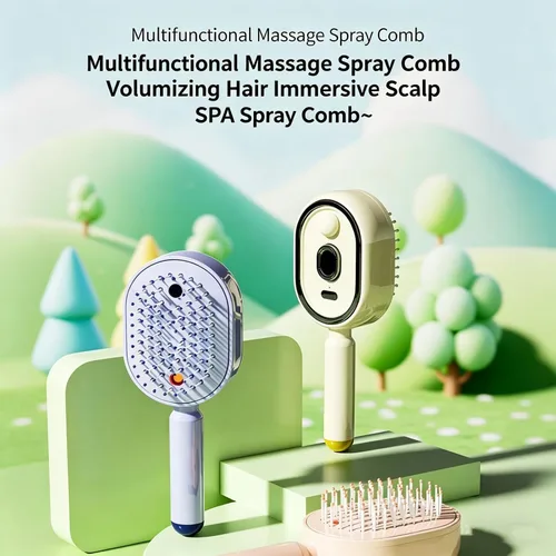 Vista 2 de Cepillo de vapor eléctrico para el cabello, cepillo alisador de pelo de vapor 2 en 1 con spray de agua, recargable, cepillo desenredante