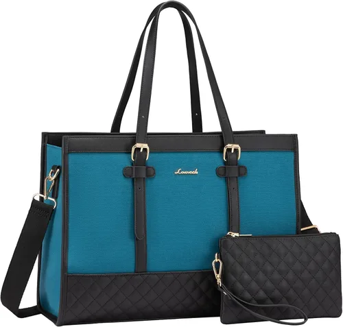 Vista 22 de LOVEVOOK Bolsa para Laptop para Mujeres de 15.6 pulgadas Bolsa Tote de Lona para Laptop, Bolsa de Trabajo de Gran Capacidad con Bolso de Mano, Bolsa