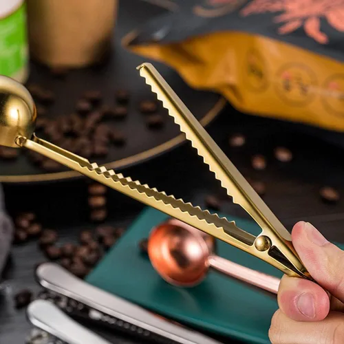 Vista 5 de Cuchara de café con clip de cucharada de acero inoxidable Cuchara de café con mango largo multifunción Bolsa de sellado Clip para té, café, proteína