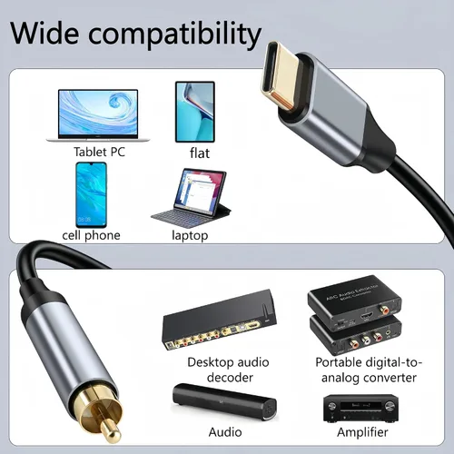 Vista 2 de Cable de audio USB C a coaxial, cable de audio estéreo digital tipo C a macho coaxial para smartphone, tableta, laptop, enlace a DAC, amplificador