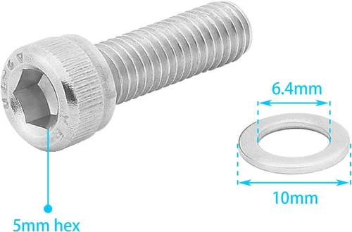 Vista 3 de 20 tornillos de pinza de freno de disco de bicicleta con arandelas, tornillos de acero inoxidable M6x20mm, tornillos hexagonales de acero