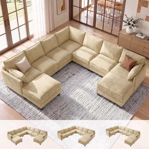 Vista 15 de Sofá modular en forma de U, sofá de nube de 116" para sala de estar Gris-oscuro