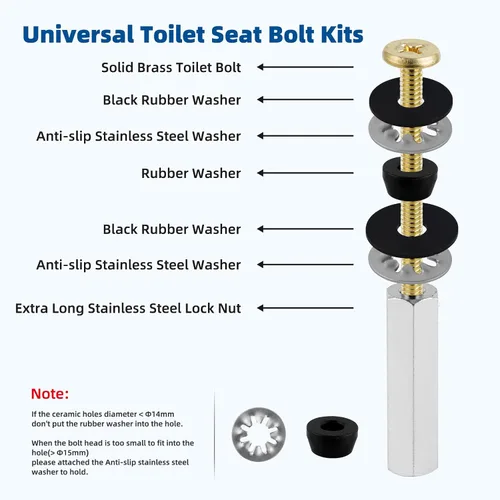 Vista 4 de Tornillos universales de latón macizo para asiento de inodoro, 2 piezas de pernos de metal para asiento de inodoro, pernos de piso de inodoro