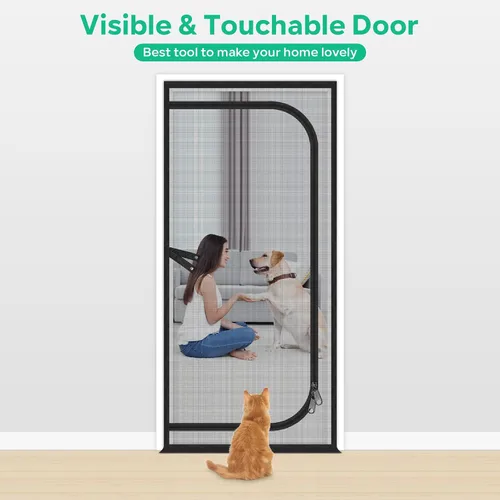 Vista 6 de Puerta mosquitera reforzada mejorada para gatos que se adapta a puertas de 30 x 80 pulgadas, puerta mosquitera resistente a prueba de mascotas