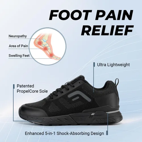 Vista 4 de FitVille Zapatos extra anchos para hombre para caminar todo el día, zapatos deportivos anchos para pies planos, ajuste de arco, alivio del dolor