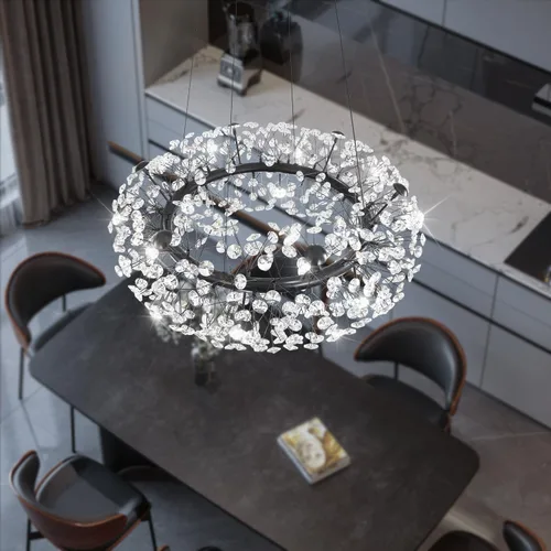 Vista 11 de ykolupty - Candelabro de diente de león dorado de 8 luces para comedor, lámpara colgante Sputnik con control remoto, candelabro de cristal moderno